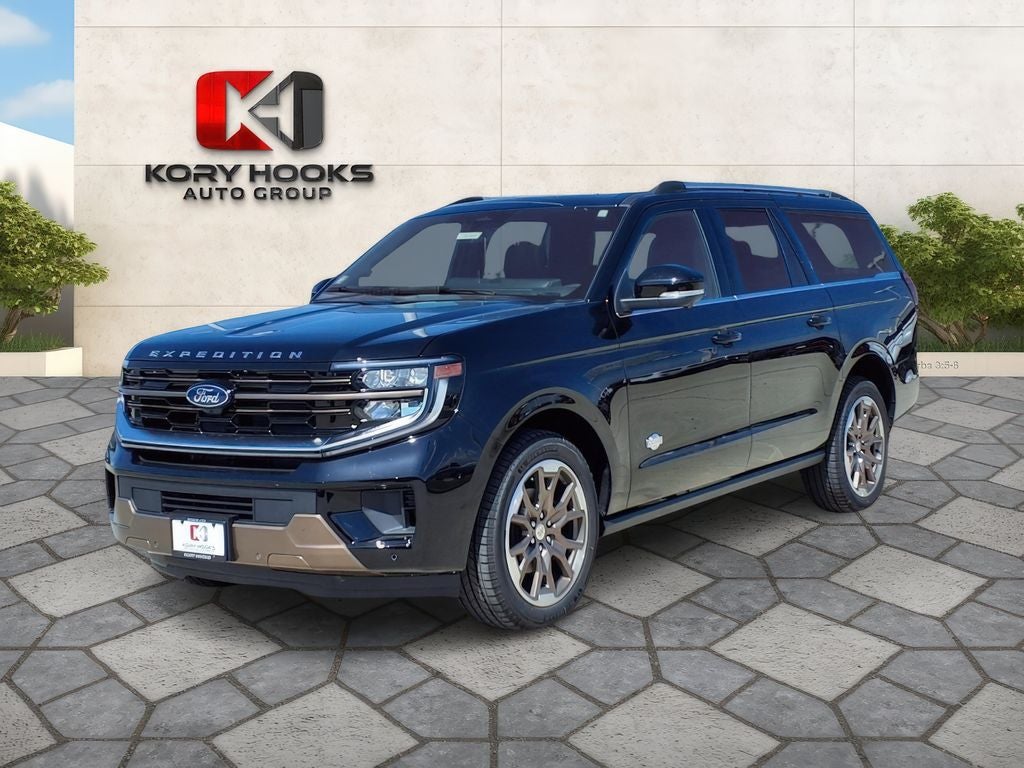 2026 Ford Expedition Max King Ranch in Agate Black Metallic — front three-quarter view