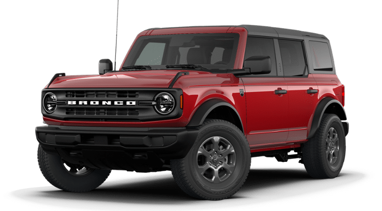 2026 Ford Bronco Big Bend in Ruby Red Metallic Tinted Clearcoat — front three-quarter view